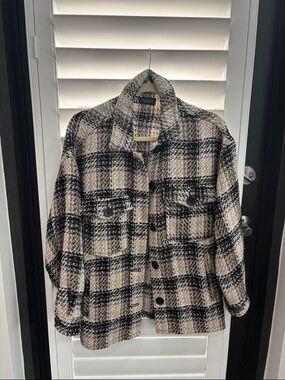 ZARA Black & Beige Metallic Tweed Jacket